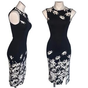Yyigal Fitted Leaf Print Sheath Dress Side Slit NEW